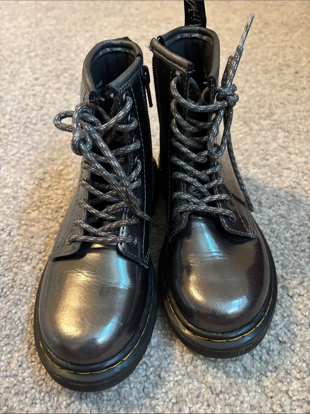 Kids Dr. Martins little kid size 13 Metallic Gray Lace-Up Combat Boots